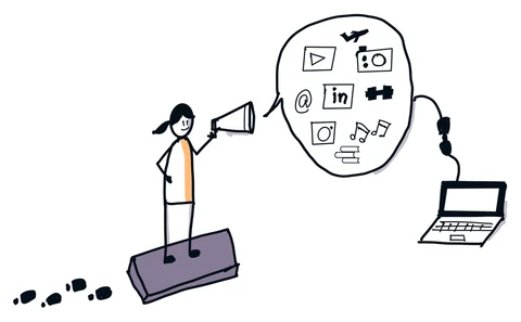 A person shares their interests and identity through a megaphone